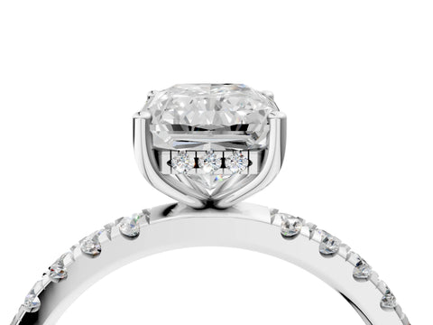 Platinum 1.55 Carat F VS1 Radiant Diamond Pave Band Solitaire Ring with Round  and Prong Setting