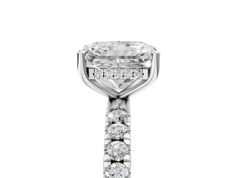 Platinum 1.55 Carat F VS1 Radiant Diamond Pave Band Solitaire Ring with Round  and Prong Setting