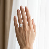 14K White Gold 3.03 Carat F VVS2 Radiant Diamond Pave Band Solitaire Ring with Round and Prong Setting