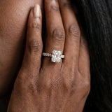 14K White Gold 3.03 Carat F VVS2 Radiant Diamond Pave Band Solitaire Ring with Round and Prong Setting