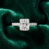 14K White Gold 3.03 Carat F VVS2 Radiant Diamond Pave Band Solitaire Ring with Round and Prong Setting