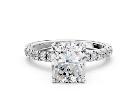 White gold Radiant Cut Diamond Pave Band Solitaire Ring with Four-Prong Setting_84