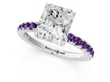 White gold Radiant Cut Diamond Pave Band Solitaire Ring with Round with Amethyst side stone and Prong Setting_1