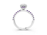 White gold Radiant Cut Diamond Pave Band Solitaire Ring with Round with Amethyst side stone and Prong Setting_15