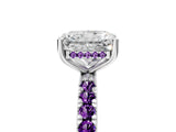White gold Radiant Cut Diamond Pave Band Solitaire Ring with Round with Amethyst side stone and Prong Setting_17