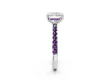 White gold Radiant Cut Diamond Pave Band Solitaire Ring with Round with Amethyst side stone and Prong Setting_2