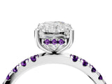 White gold Radiant Cut Diamond Pave Band Solitaire Ring with Round with Amethyst side stone and Prong Setting_4