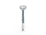 White gold Radiant Cut Diamond Pave Band Solitaire Ring with Round with Aquamarine side stone and Prong Setting_14