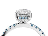 White gold Radiant Cut Diamond Pave Band Solitaire Ring with Round with Aquamarine side stone and Prong Setting_16