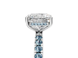 White gold Radiant Cut Diamond Pave Band Solitaire Ring with Round with Aquamarine side stone and Prong Setting_17