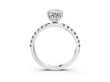 White gold Radiant Cut Diamond Pave Band Solitaire Ring with Round with Aquamarine side stone and Prong Setting_27