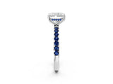 White gold Radiant Cut Diamond Pave Band Solitaire Ring with Round with Blue Sapphire side stone and Prong Setting_14