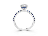White gold Radiant Cut Diamond Pave Band Solitaire Ring with Round with Blue Sapphire side stone and Prong Setting_15