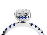 White gold Radiant Cut Diamond Pave Band Solitaire Ring with Round with Blue Sapphire side stone and Prong Setting_16