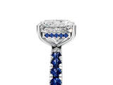 White gold Radiant Cut Diamond Pave Band Solitaire Ring with Round with Blue Sapphire side stone and Prong Setting_29