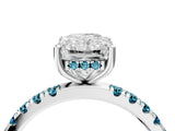 White gold Radiant Cut Diamond Pave Band Solitaire Ring with Round with Blue Topaz side stone and Prong Setting_28