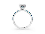 White gold Radiant Cut Diamond Pave Band Solitaire Ring with Round with Blue Topaz side stone and Prong Setting_3