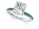 White gold Radiant Cut Diamond Pave Band Solitaire Ring with Round with Blue Topaz side stone and Prong Setting_37