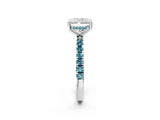 White gold Radiant Cut Diamond Pave Band Solitaire Ring with Round with Blue Topaz side stone and Prong Setting_38
