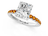 White gold Radiant Cut Diamond Pave Band Solitaire Ring with Round with Citrine side stone and Prong Setting_49