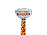 White gold Radiant Cut Diamond Pave Band Solitaire Ring with Round with Citrine side stone and Prong Setting_52