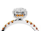 White gold Radiant Cut Diamond Pave Band Solitaire Ring with Round with Citrine side stone and Prong Setting_63