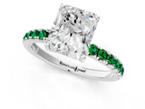 White gold Radiant Cut Diamond Pave Band Solitaire Ring with Round with Emerald side stone and Prong Setting_13
