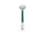 White gold Radiant Cut Diamond Pave Band Solitaire Ring with Round with Emerald side stone and Prong Setting_14