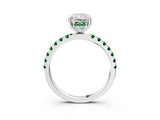 White gold Radiant Cut Diamond Pave Band Solitaire Ring with Round with Emerald side stone and Prong Setting_27