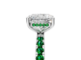 White gold Radiant Cut Diamond Pave Band Solitaire Ring with Round with Emerald side stone and Prong Setting_29
