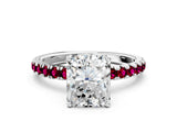 White gold Radiant Cut Diamond Pave Band Solitaire Ring with Round with Garnet side stone and Prong Setting_24