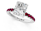 White gold Radiant Cut Diamond Pave Band Solitaire Ring with Round with Garnet side stone and Prong Setting_25