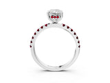 White gold Radiant Cut Diamond Pave Band Solitaire Ring with Round with Garnet side stone and Prong Setting_27