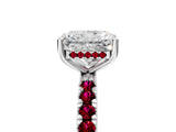 White gold Radiant Cut Diamond Pave Band Solitaire Ring with Round with Garnet side stone and Prong Setting_29