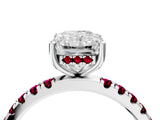White gold Radiant Cut Diamond Pave Band Solitaire Ring with Round with Garnet side stone and Prong Setting_40
