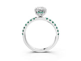 White gold Radiant Cut Diamond Pave Band Solitaire Ring with Round with Green Sapphire side stone and Prong Setting_69