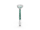 White gold Radiant Cut Diamond Pave Band Solitaire Ring with Round with Green Sapphire side stone and Prong Setting_70