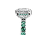 White gold Radiant Cut Diamond Pave Band Solitaire Ring with Round with Green Sapphire side stone and Prong Setting_71