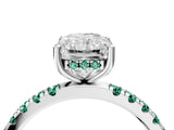 White gold Radiant Cut Diamond Pave Band Solitaire Ring with Round with Green Sapphire side stone and Prong Setting_72