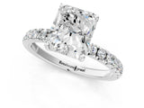 White gold Radiant Cut Diamond Pave Band Solitaire Ring with Round with Moissanite side stone and Prong Setting_13