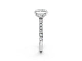 White gold Radiant Cut Diamond Pave Band Solitaire Ring with Round with Moissanite side stone and Prong Setting_14