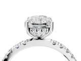 White gold Radiant Cut Diamond Pave Band Solitaire Ring with Round with Moissanite side stone and Prong Setting_16
