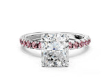 White gold Radiant Cut Diamond Pave Band Solitaire Ring with Round with Morganite side stone and Prong Setting_24