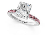 White gold Radiant Cut Diamond Pave Band Solitaire Ring with Round with Morganite side stone and Prong Setting_25