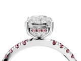 White gold Radiant Cut Diamond Pave Band Solitaire Ring with Round with Morganite side stone and Prong Setting_40