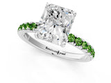 White gold Radiant Cut Diamond Pave Band Solitaire Ring with Round with Peridot side stone and Prong Setting_1