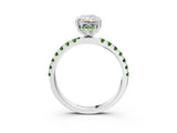 White gold Radiant Cut Diamond Pave Band Solitaire Ring with Round with Peridot side stone and Prong Setting_39