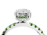 White gold Radiant Cut Diamond Pave Band Solitaire Ring with Round with Peridot side stone and Prong Setting_40