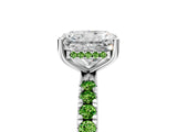 White gold Radiant Cut Diamond Pave Band Solitaire Ring with Round with Peridot side stone and Prong Setting_5