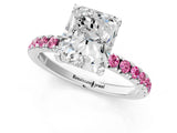 White gold Radiant Cut Diamond Pave Band Solitaire Ring with Round with Pink Sapphire side stone and Prong Setting_102
